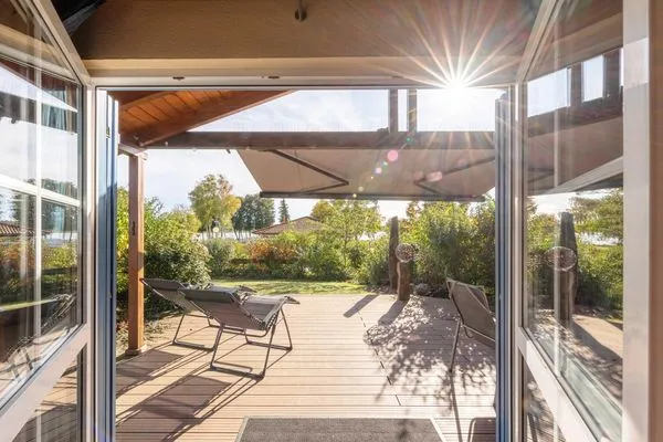 Ferienhaus Blau am See Terasse mit Seeblick  Blau am See