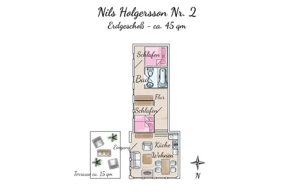 Grundriss Ferienhaus Nils Holgersson - Wohnung 2