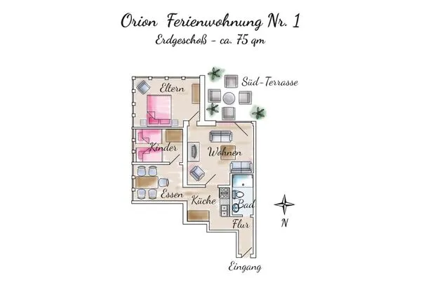 Grundriss Gästehaus Orion - Wohnung 1