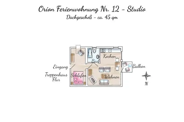 Grundriss Gästehaus Orion - Wohnung 12