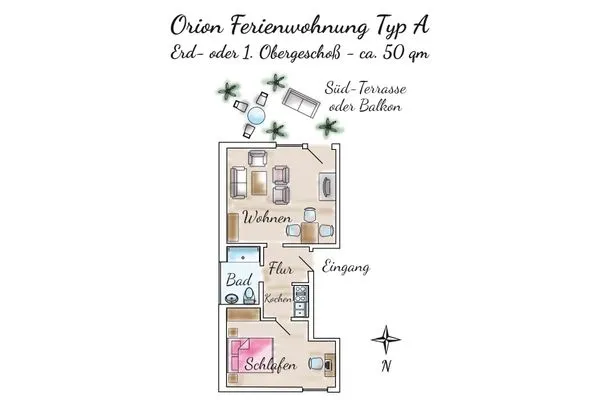 Grundriss Gästehaus Orion - Wohnung 3