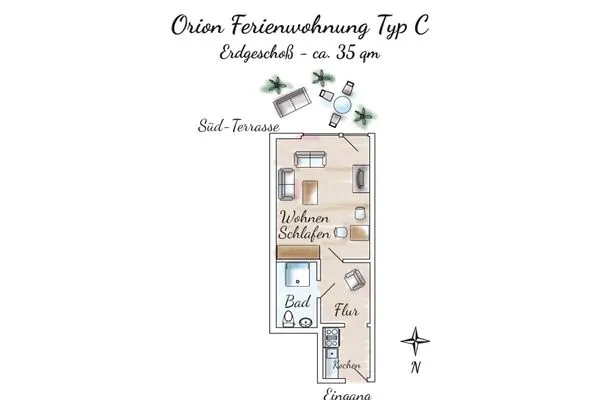 Grundriss Gästehaus Orion - Wohnung 8