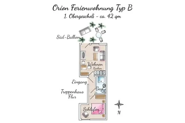 Grundriss Gästehaus Orion - Wohnung 9
