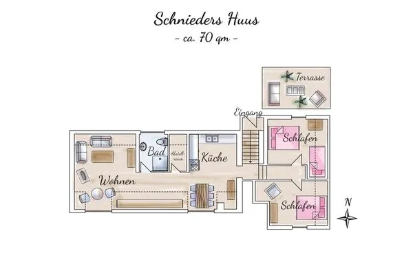 Grundriss Ferienwohnung Schniedershuus