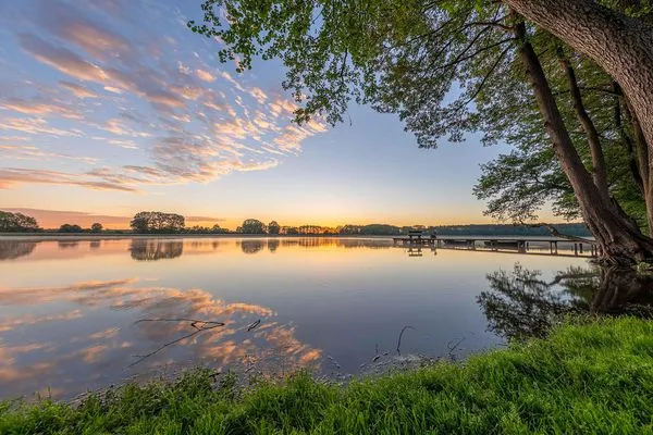Ferienwohnung Stockente Sonnenuntergang über dem Loppiner See  Stockente