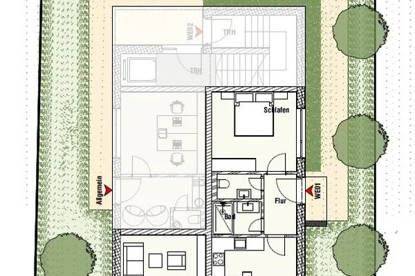 Grundriss  Ferienwohnung ca. 250m vom Ostseestrand für 2 bis 4 Personen