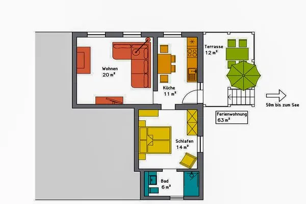 Ferienwohnung Graureiher Grundriss  Graureiher