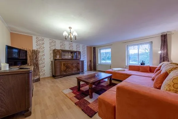 Ferienwohnung Graureiher Blick in den Wohnbereich  Graureiher