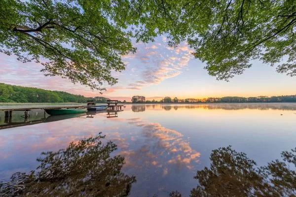 Ferienwohnung Graureiher Sonnenuntergang über dem Loppiner See  Graureiher