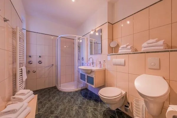 Ferienwohnung Storchenrast Göhren-Lebbin - Badezimmer mit Dusche  Storchenrast