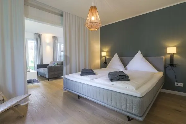 Schlafzimmer Haffperle Meerblau - zentral in Haffkrug, nur wenige Schritte zum Strand