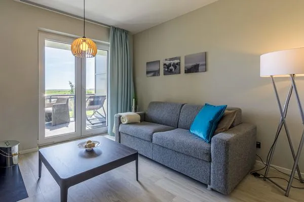 Ferienwohnung Große Strandmuschel Ostseebad Wustrow ZweiWasser Alte Seefahrtschule Wohnbereich  Große Strandmuschel