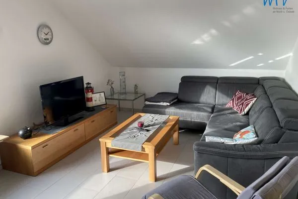 Wohnzimmer Ferienhaus Kiebitzdelle-Leegde 10 Ferienwohnung Backhaus