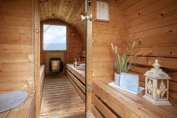 Außensauna im Garten mit Blick auf´s Meer  Strandhaus am Mühlendamm