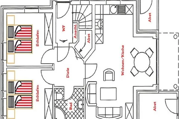 Grundriss  Haus Inselherz - Ferienwohnung Muschel