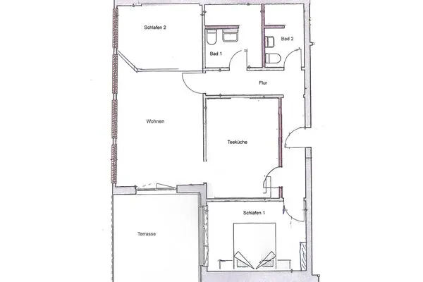 Grundriss  Borkumer Hof - Ferienwohnung 1 - Elke