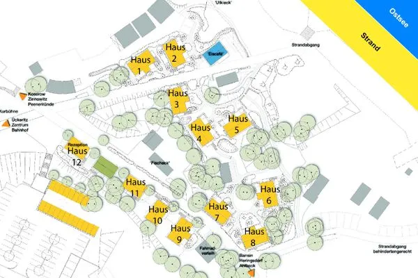 Vogelperspektive  Dünenhäuser Ückeritz UnserUsedomDe FeWo ca.40qm direkt am Strand. 2/1
