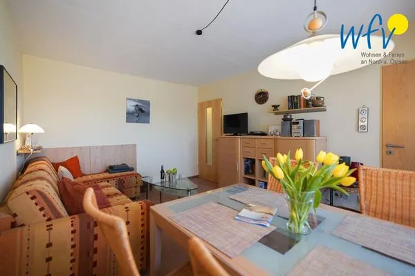 Wohnzimmer Haus Kiebitz Ferienwohnung Strandkörbchen