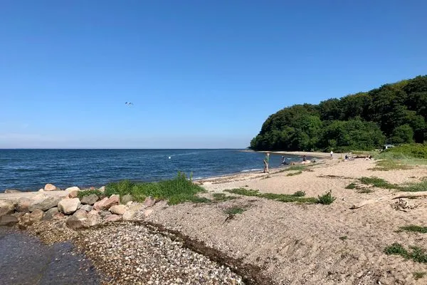 Strand Westerholz mit Gastronomie  Ferienwohnung Teve im Reethus Mühlenlund