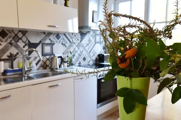 Küche / Küchenzeile  Romantische Wohnung Billet im historischen Bahnhof mit Bergblick