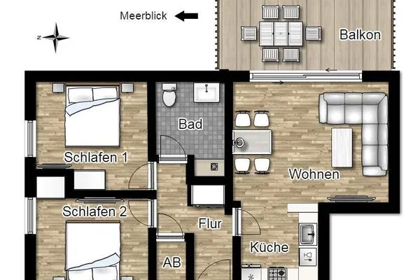 Grundriss Villa Petersen Ferienwohnung Strandliebe