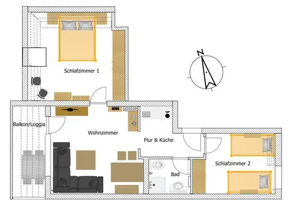 Grundriss  (DKK7) Ferienwohnung "Abendsonne"