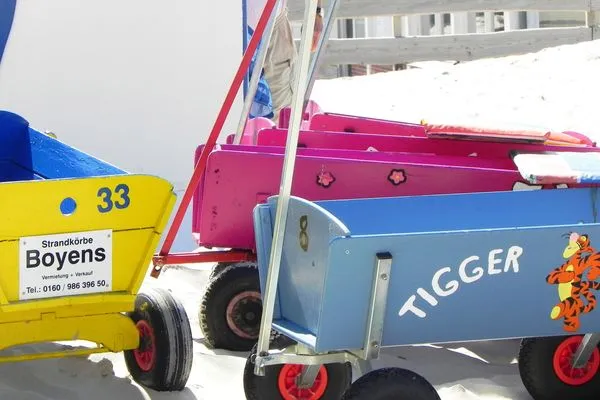 Bollerwagen und Badespaß am Strand auf Amrum Haus *Strandweg 8* Friesenhaushälfte *Steuerbord*