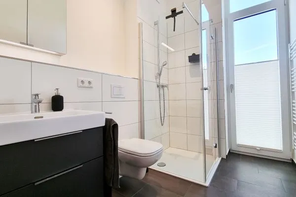 Badezimmer  Ferienwohnung "Schöne Aussichten" in 1. Reihe in Kalifornien