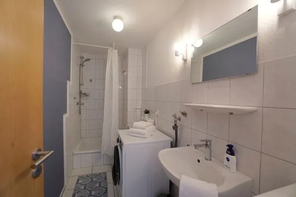 Badezimmer  Moderne Ferienwohnung N°9 Stexwig mit Panorama Schleiblick