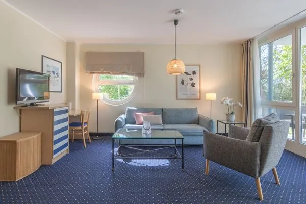 Ferienwohnung Grasnelke in Zingst Blick in den offenen Wohnbereich  Grasnelke