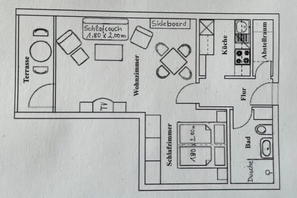 Grundriss Ferienwohnung im Haus Strandstr.22 Kammel App. 34 / TG Platz Nr.112  obere Ebene