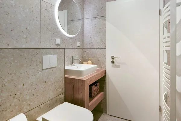 Badezimmer Haus am Dorfbrunnen Ferienwohnung Strandfloh