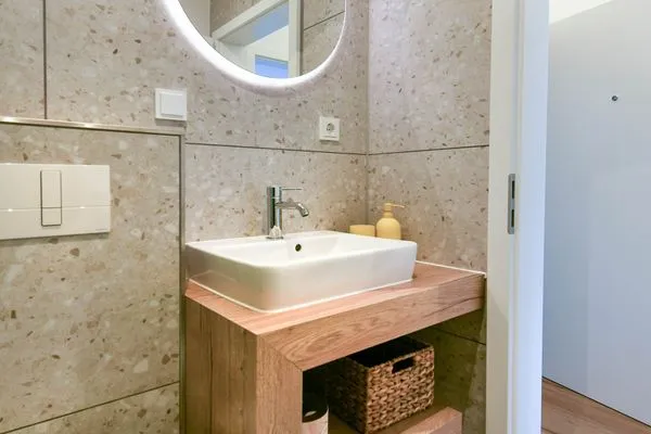 Badezimmer Haus am Dorfbrunnen Ferienwohnung Strandfloh