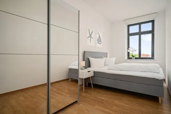 Ferienwohnung SeaView Malchow - Blick in das Schlafzimmer  SeaView