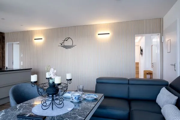 Wohnzimmer  FeWo Silbermöwe - Meerblick,Terrasse, Sauna, Fitness