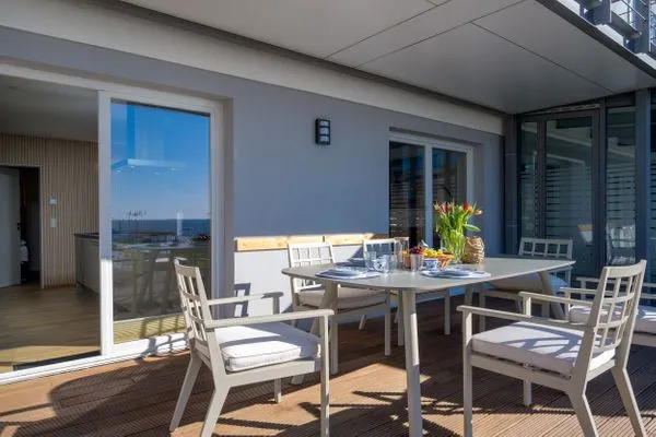 Terrasse  FeWo Silbermöwe - Meerblick,Terrasse, Sauna, Fitness
