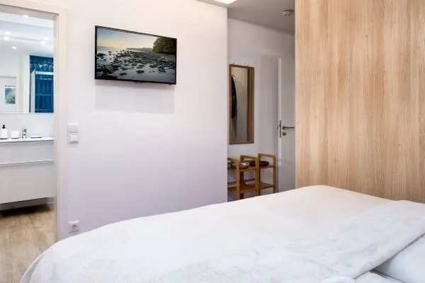 Schlafzimmer  FeWo Silbermöwe - Meerblick,Terrasse, Sauna, Fitness