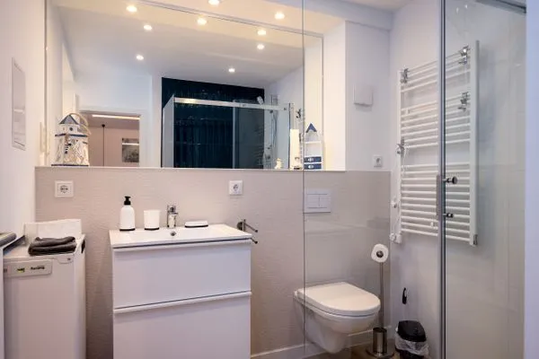Badezimmer  FeWo Silbermöwe - Meerblick,Terrasse, Sauna, Fitness