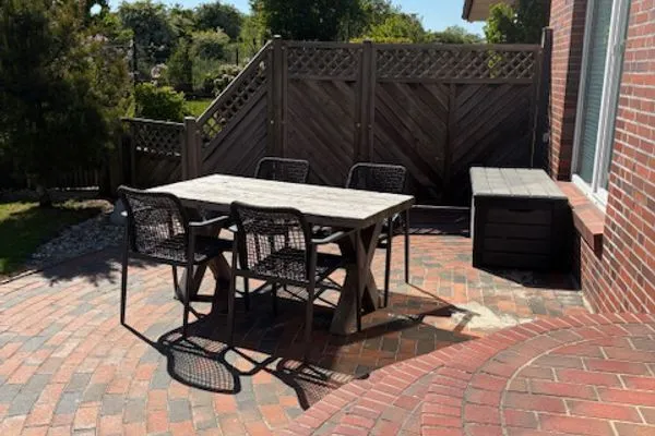 Terrasse Ferienhaus Greune-Stee-Weg 39 Ferienwohnung Südstrandflair