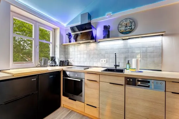 Küche / Küchenzeile  Dünenhäuser Ückeritz UnserUsedomDe FeWo ca.80qm mit privater Sauna und Kamin, Parkplatz, direkt am Strand. 7/3