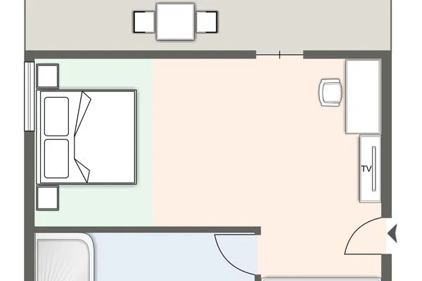 Strand No 1 Hotel Strand No 1 - Doppelzimmer - Landseite SPO Bad - Grundriss