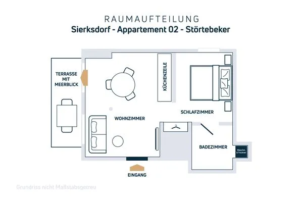 Grundriss der Ferienwohnung Störtebeker  Gemütliche Ferienwohnung mit Meerblick und Terrasse - Nur 50 Meter zum Strand inkl. Parkplatz und Fahrradunterstellplatz