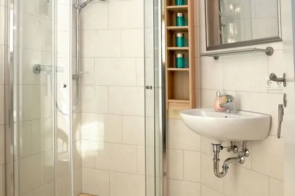 Badezimmer Dänisches Ferienhaus am Salzhaff, Haus Meerjungfrau