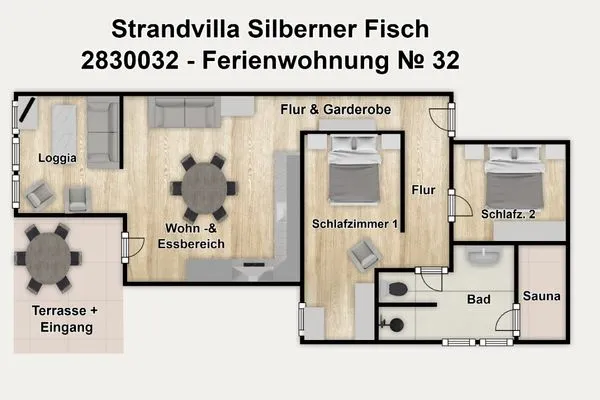 Grundriss Strandvilla Silberner Fisch Ferienwohnung № 32