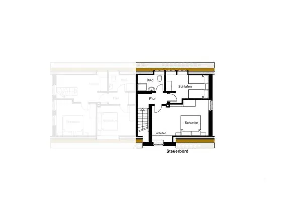 Grundriss Obergeschoss des Ferienhauses Steuerbord in Süddorf auf Amrum Haus *Strandweg 8* Friesenhaushälfte *Steuerbord*