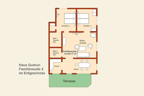 Grundriss  Stranddistel, Haus Gudrun: Familiensuite 2