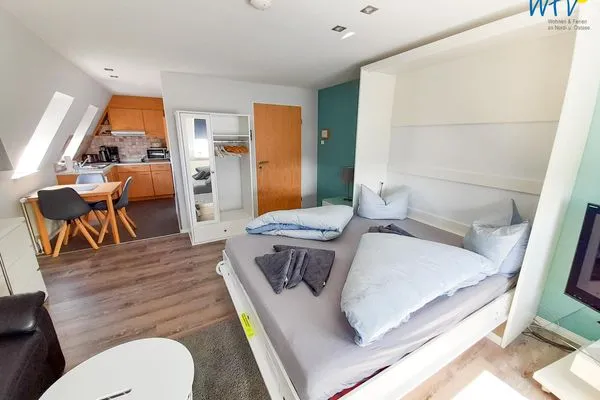 Wohnzimmer Strandhus Ferienwohnung Panorama Ausblick