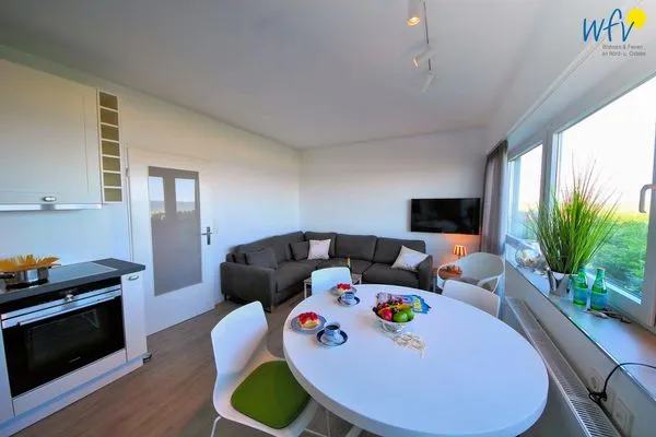 Wohnzimmer Haus Panorama Ferienwohnung Strandkieker
