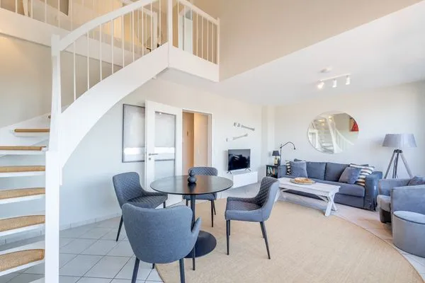 Wohnzimmer  Heimathafen - direkt am Strand mit Sonnenbalkon