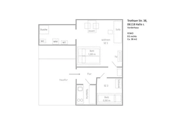 Grundriss  Einfaches Appartement "Hannes" in Halle inklusive Parkplatz